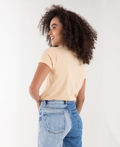 Camiseta para mujer amarilla manga corta con gráfico localizado