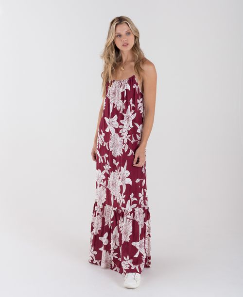 Vestido largo para mujer rojo de tiras con estampado floral