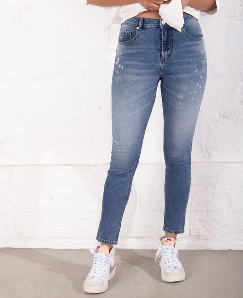 Jean para mujer azul claro Push Up tiro súper alto con salpicaduras