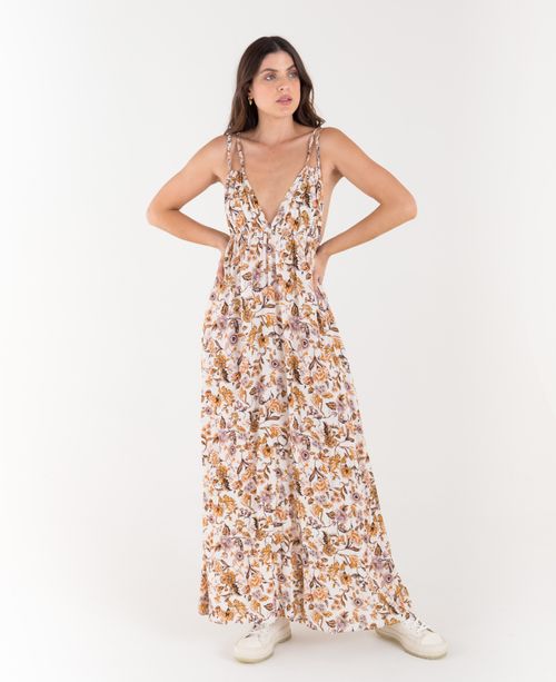 Vestido largo estampado de tiras