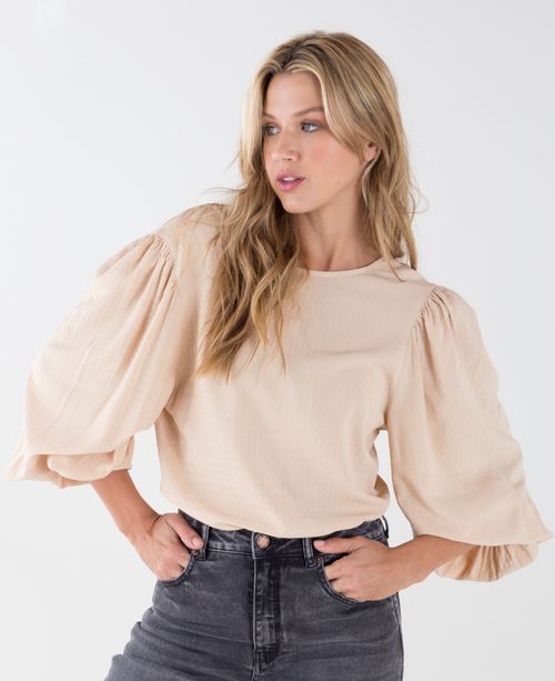Camisa para mujer beige manga 3/4 con mangas englobadas