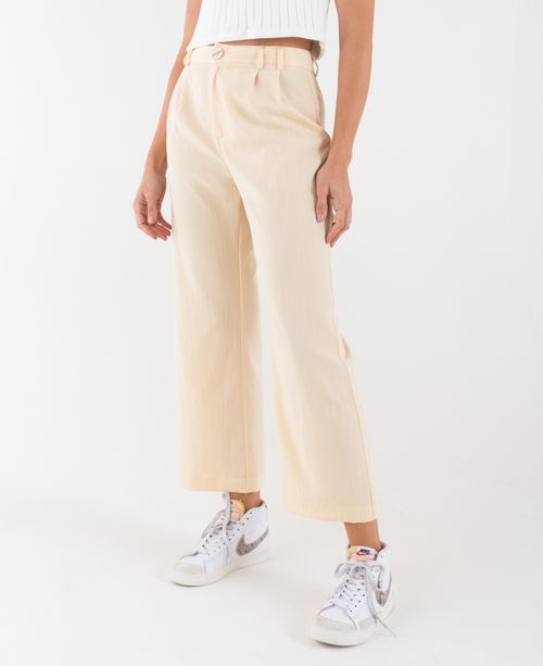 Pantalón para mujer amarillo Wide Leg tiro súper alto con textura y detalle de pinzas