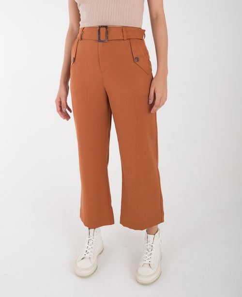 Pantalón para mujer café Wide Leg tiro súper alto con cinturón ancho extraíble