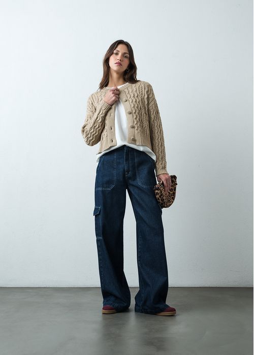 Jean Wide Leg tiro súper alto tono oscuro