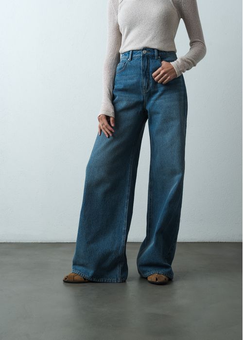 Jean Wide Leg tiro medio tono medio