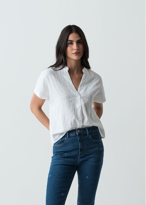 Camisa manga corta de tela con textura