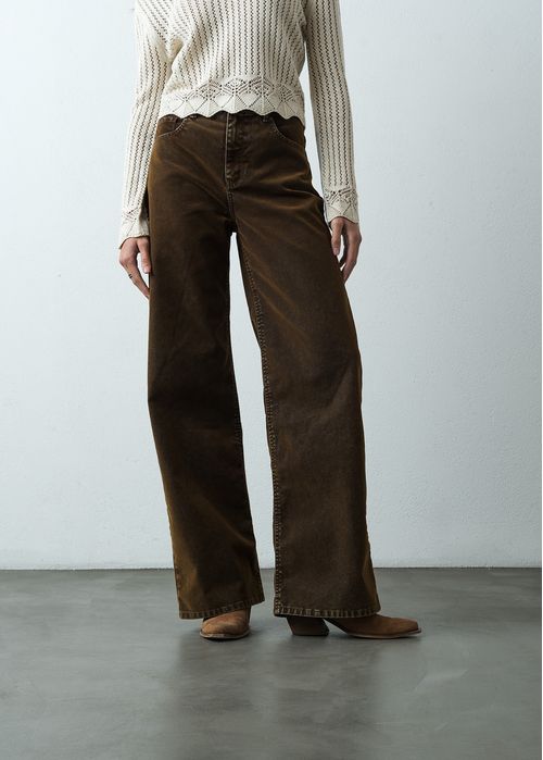 Jean Wide Leg tiro alto tono café