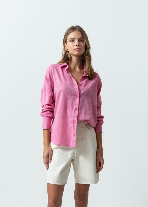 Camisa manga larga efecto lino