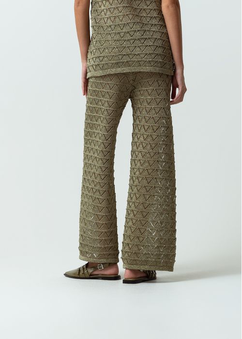 Pantalón tejido Palazzo tiro medio con efecto brillo