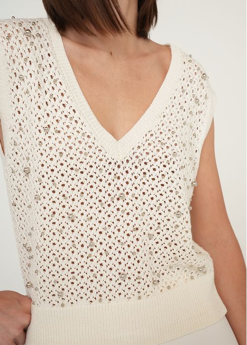 Camiseta tejida con perlas